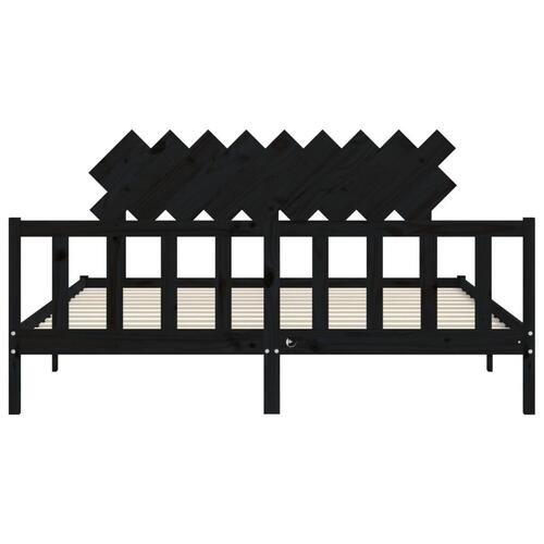 Sengeramme med sengegavl Super King Size massivt træ sort