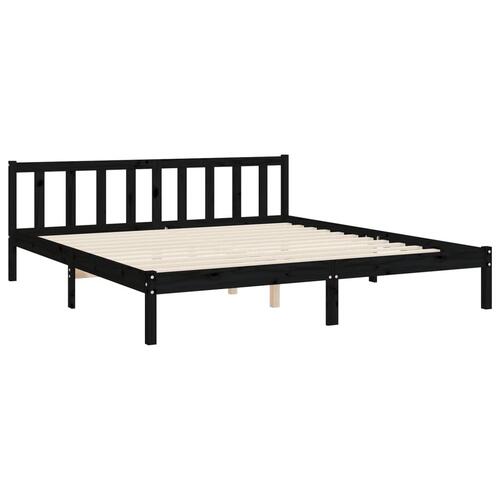 Sengeramme med sengegavl Super King Size massivt træ sort