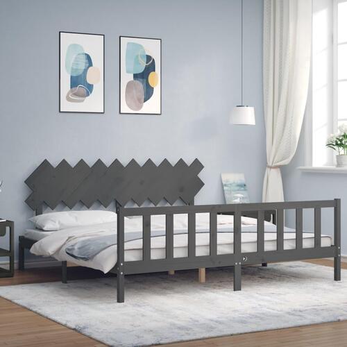 Sengeramme med sengegavl 200x200 cm massivt træ grå