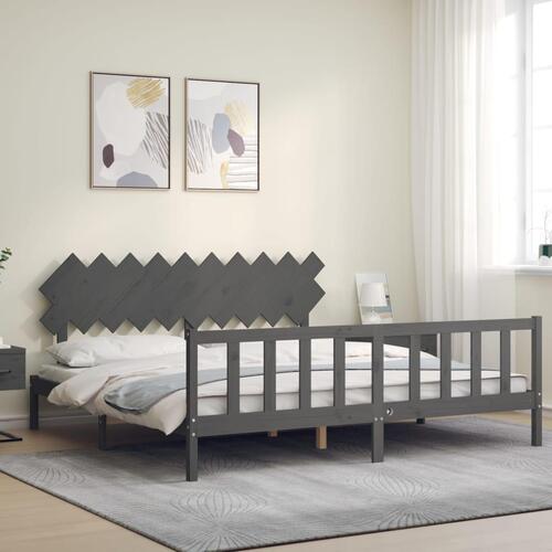 Sengeramme med sengegavl 200x200 cm massivt træ grå