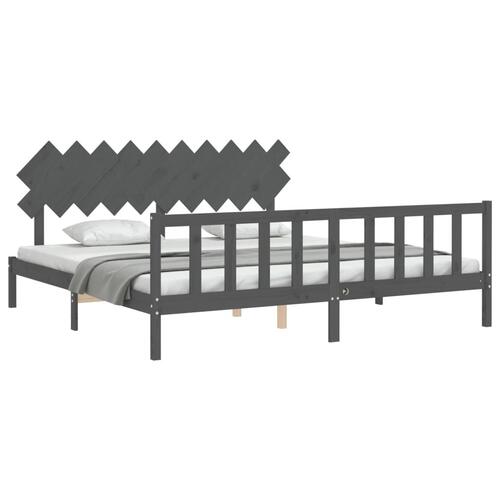 Sengeramme med sengegavl 200x200 cm massivt træ grå