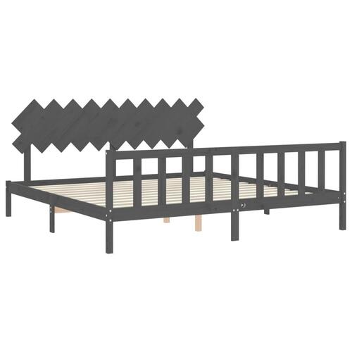 Sengeramme med sengegavl 200x200 cm massivt træ grå