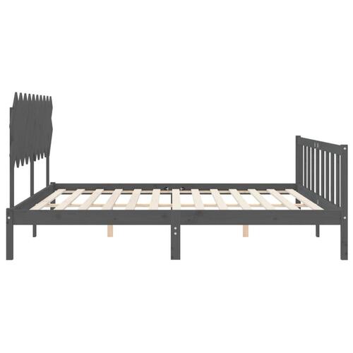 Sengeramme med sengegavl 200x200 cm massivt træ grå