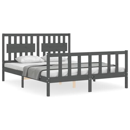 Sengeramme med sengegavl kingsize massivt træ grå