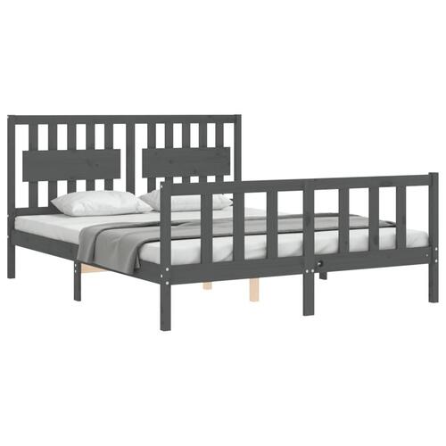 Sengeramme med sengegavl kingsize massivt træ grå