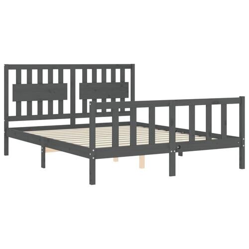 Sengeramme med sengegavl kingsize massivt træ grå