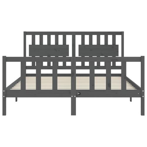 Sengeramme med sengegavl kingsize massivt træ grå