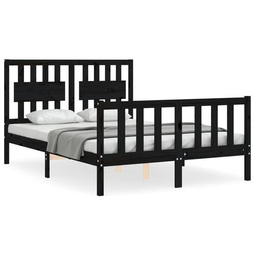 Sengeramme med sengegavl 140x190 cm massivt træ sort