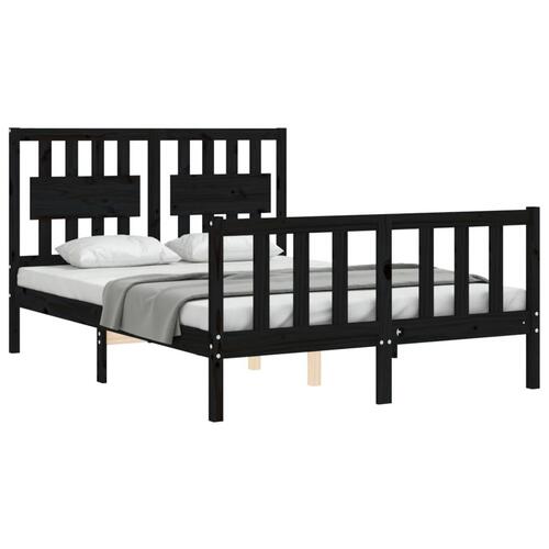 Sengeramme med sengegavl 140x190 cm massivt træ sort