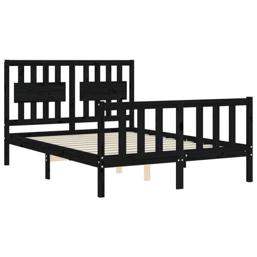 Sengeramme med sengegavl 140x190 cm massivt træ sort