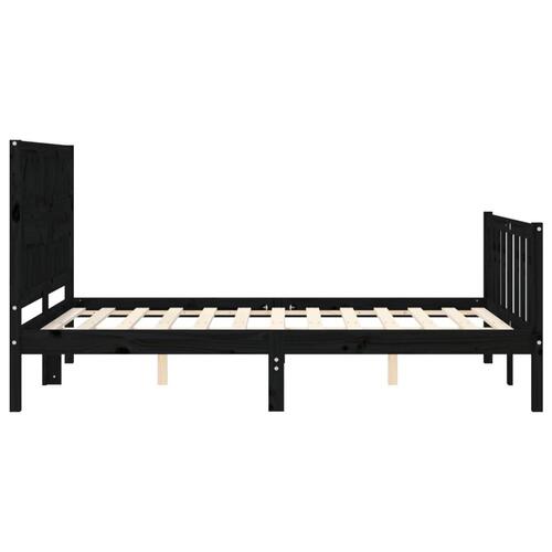 Sengeramme med sengegavl 140x190 cm massivt træ sort