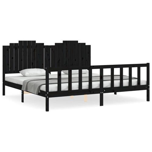 Sengeramme med sengegavl 200x200 cm massivt træ sort