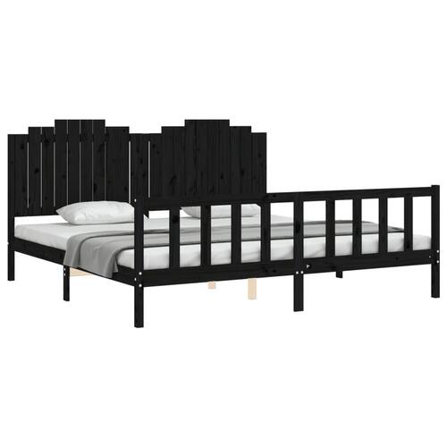 Sengeramme med sengegavl 200x200 cm massivt træ sort
