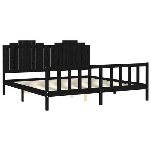 Sengeramme med sengegavl 200x200 cm massivt træ sort