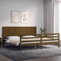 Sengeramme med sengegavl 200x200 cm massivt træ gyldenbrun
