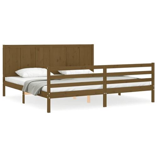 Sengeramme med sengegavl 200x200 cm massivt træ gyldenbrun