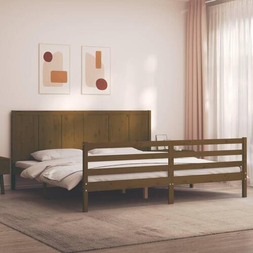 Sengeramme med sengegavl 200x200 cm massivt træ gyldenbrun