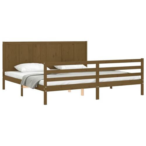 Sengeramme med sengegavl 200x200 cm massivt træ gyldenbrun