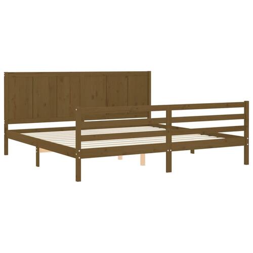 Sengeramme med sengegavl 200x200 cm massivt træ gyldenbrun