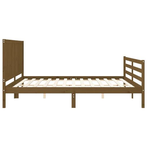 Sengeramme med sengegavl 200x200 cm massivt træ gyldenbrun