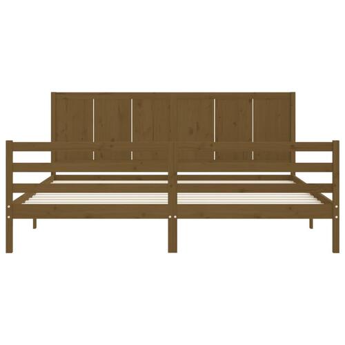 Sengeramme med sengegavl 200x200 cm massivt træ gyldenbrun