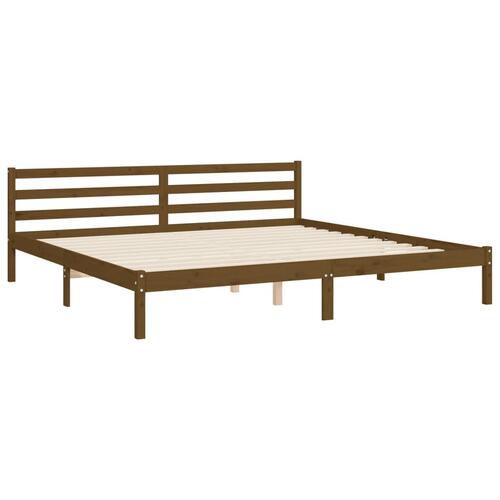 Sengeramme med sengegavl 200x200 cm massivt træ gyldenbrun