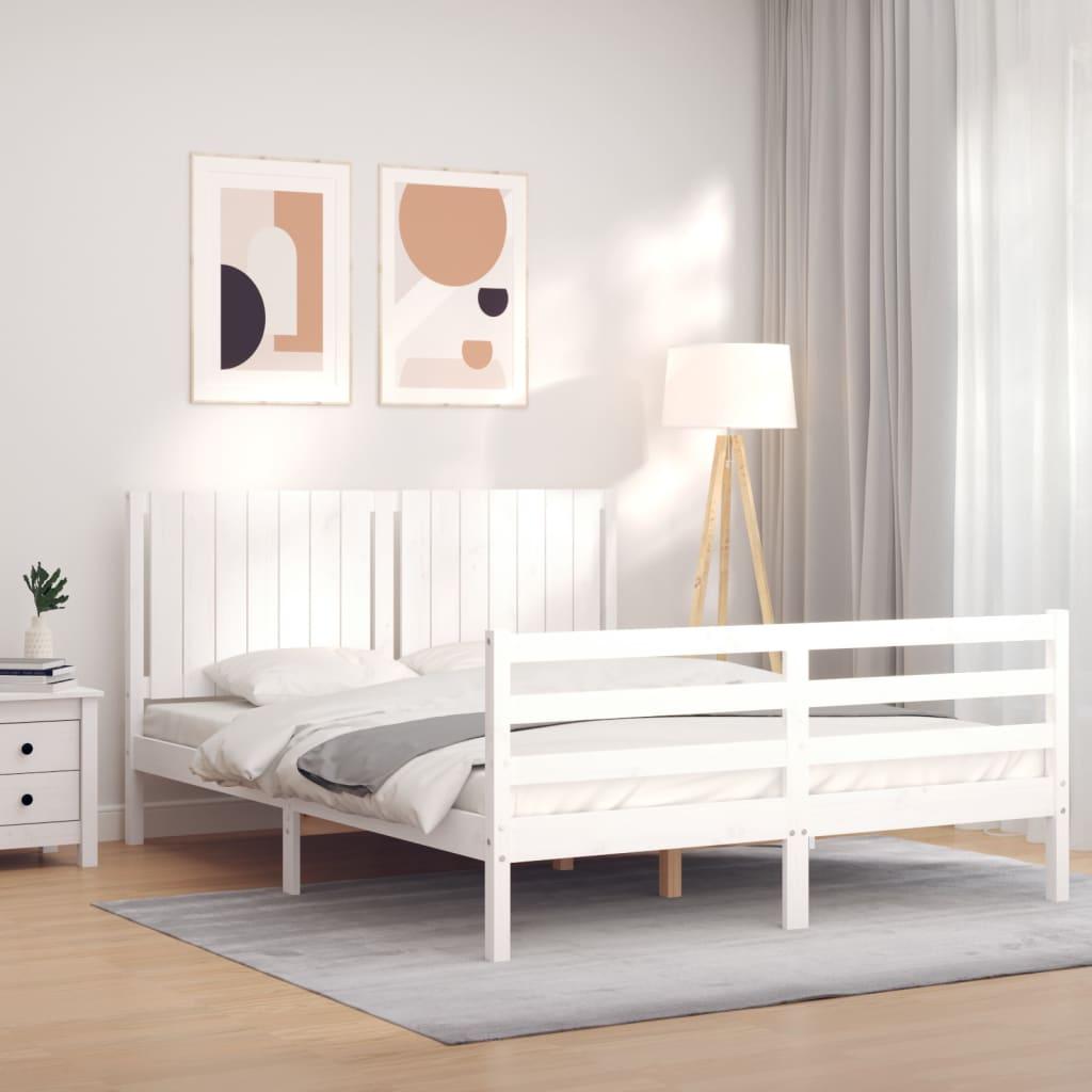 Sengeramme med sengegavl kingsize massivt træ hvid