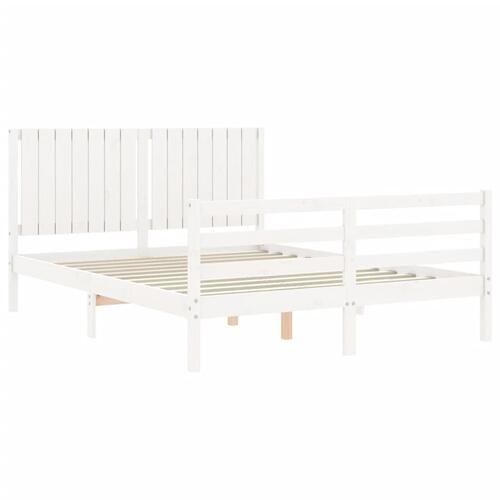 Sengeramme med sengegavl kingsize massivt træ hvid