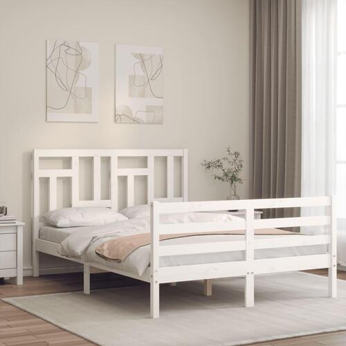 Sengeramme med sengegavl 140x200 cm massivt træ hvid