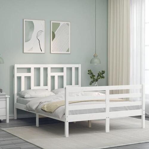 Sengeramme med sengegavl 140x200 cm massivt træ hvid