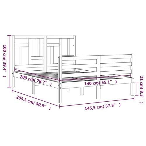 Sengeramme med sengegavl 140x200 cm massivt træ hvid