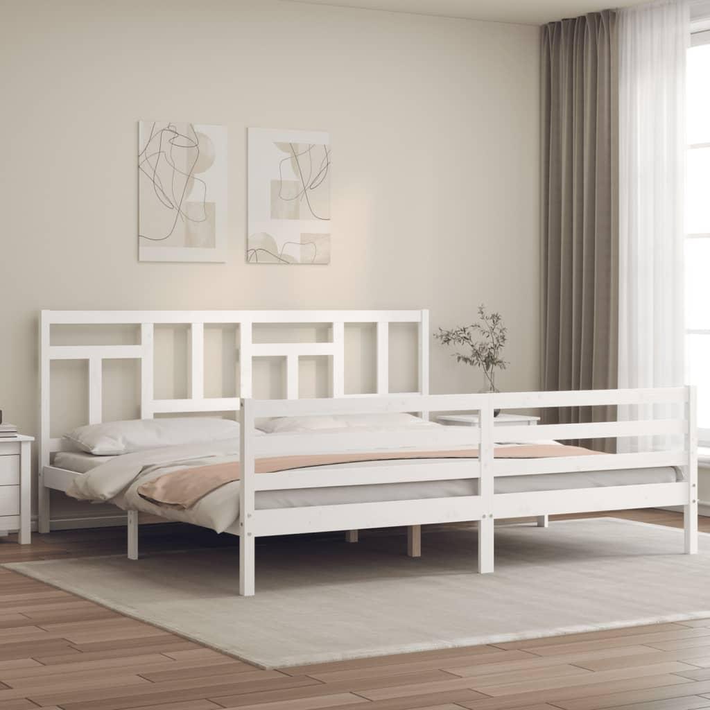 Sengeramme med sengegavl 200x200 cm massivt træ hvid