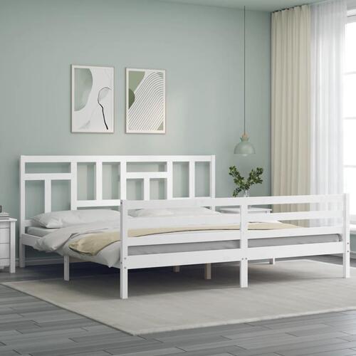 Sengeramme med sengegavl 200x200 cm massivt træ hvid