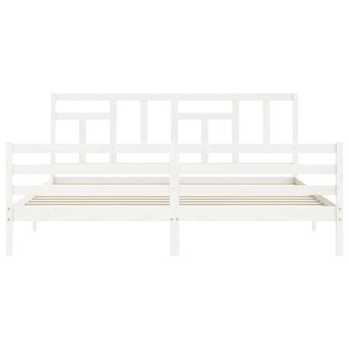 Sengeramme med sengegavl 200x200 cm massivt træ hvid