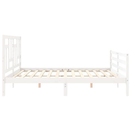 Sengeramme med sengegavl 200x200 cm massivt træ hvid