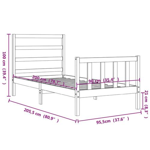 Sengeramme med sengegavl 90x200 cm massivt træ sort