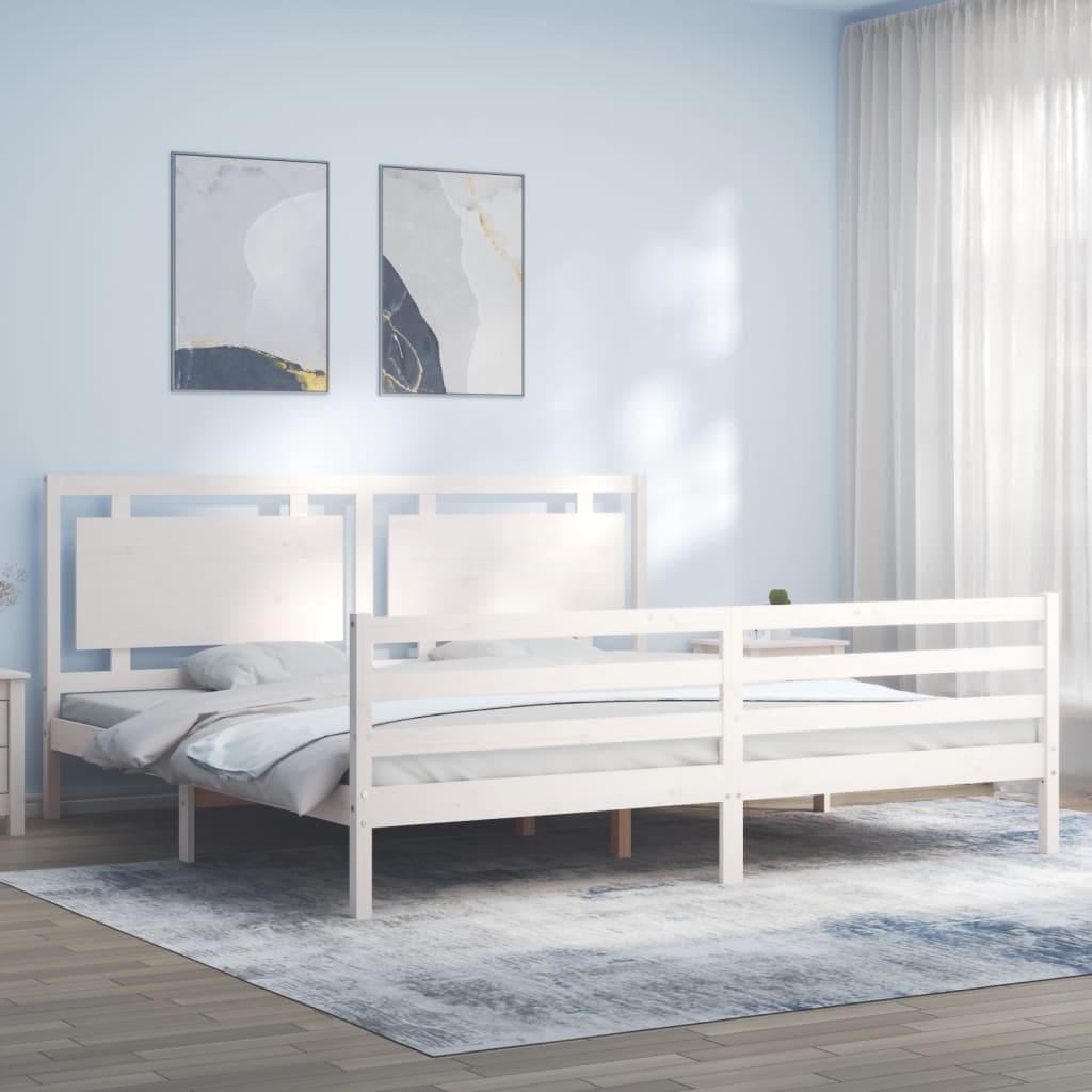 Sengeramme med sengegavl 200x200 cm massivt træ hvid
