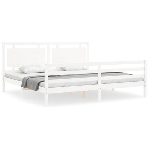Sengeramme med sengegavl 200x200 cm massivt træ hvid