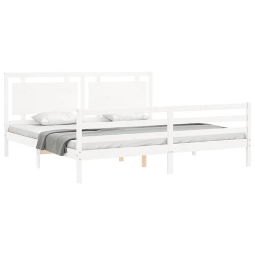 Sengeramme med sengegavl 200x200 cm massivt træ hvid