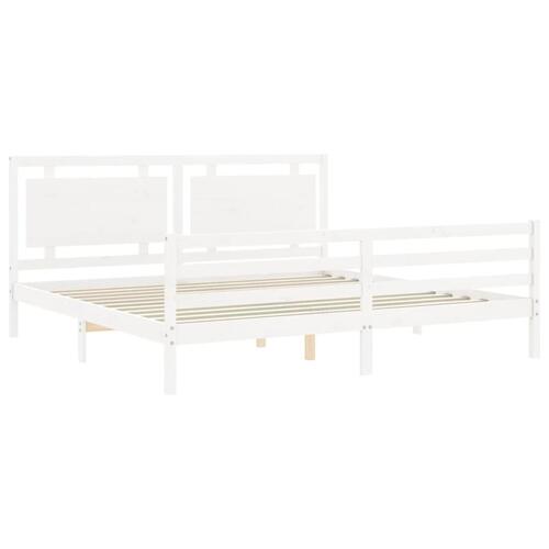 Sengeramme med sengegavl 200x200 cm massivt træ hvid