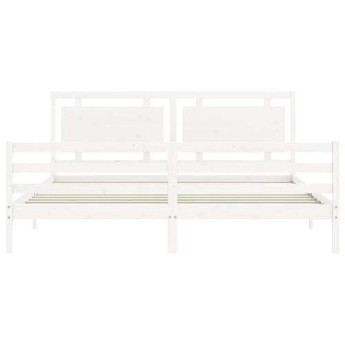 Sengeramme med sengegavl 200x200 cm massivt træ hvid