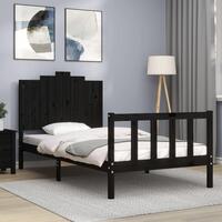 Sengeramme med sengegavl 100x200 cm massivt træ sort