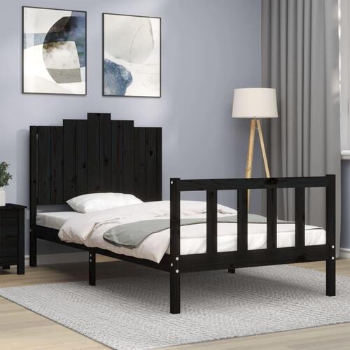 Sengeramme med sengegavl 100x200 cm massivt træ sort