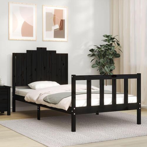 Sengeramme med sengegavl 100x200 cm massivt træ sort