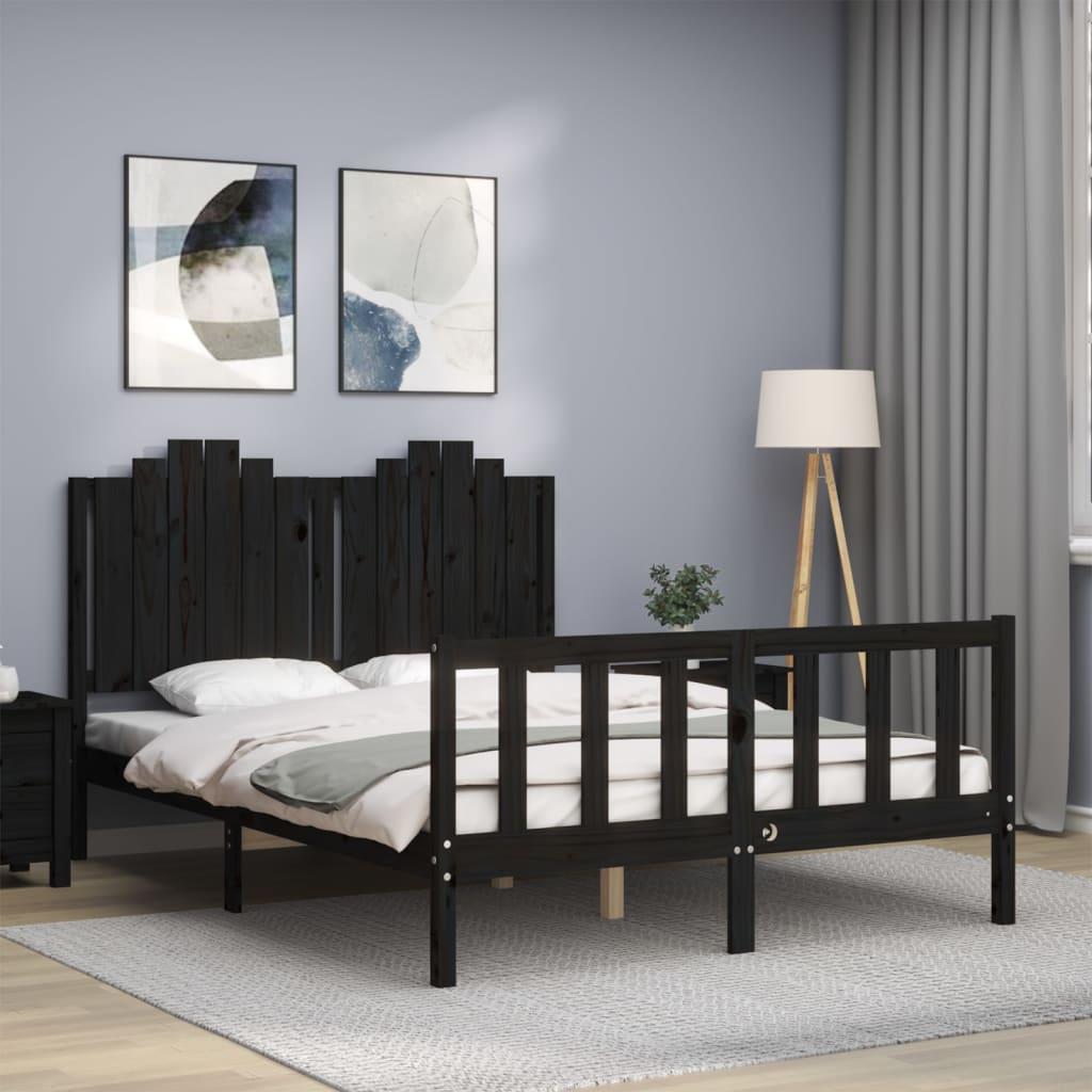 Sengeramme med sengegavl 140x190 cm massivt træ sort