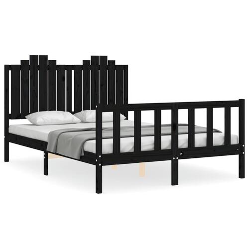 Sengeramme med sengegavl 140x190 cm massivt træ sort