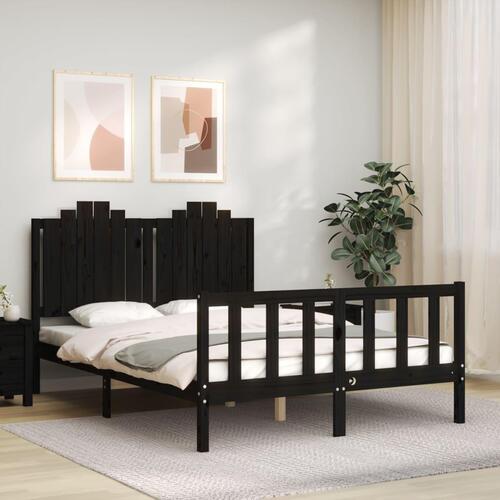 Sengeramme med sengegavl 140x190 cm massivt træ sort
