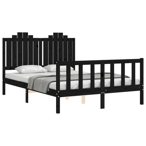 Sengeramme med sengegavl 140x190 cm massivt træ sort