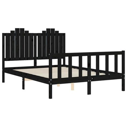 Sengeramme med sengegavl 140x190 cm massivt træ sort