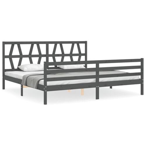 Sengeramme med sengegavl 200x200 cm massivt træ grå
